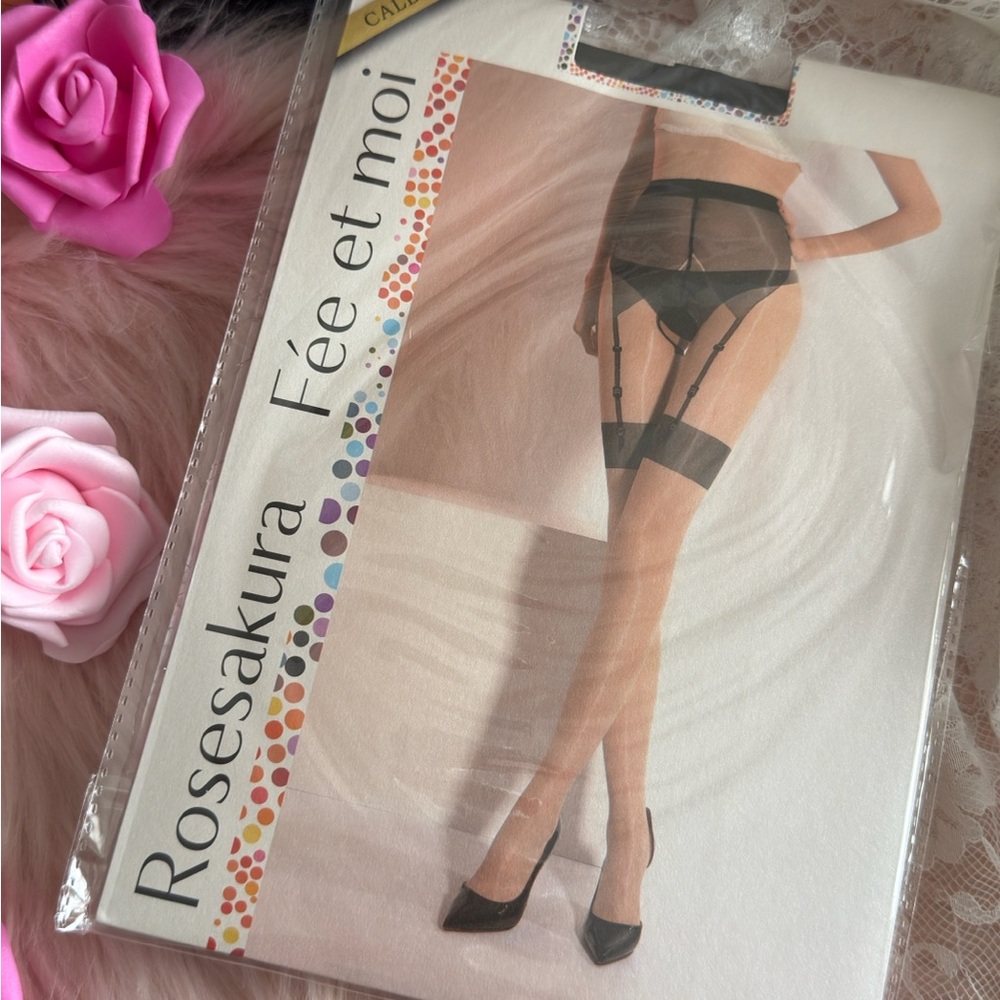 Rosesakura Fée et moi Sheer Black Garter Stockings tights